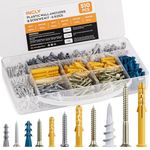 INCLY 510 PCS Drywall Anchors and Screws Assortment Kit, 255 Plastic Self Drilling Wall Anchors and 255 Philips Flat Head Screws, 6 Sizes Galvanized Screws and Wall Plug Bolts with Organizer Box