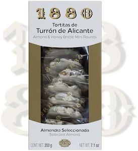 1880 - Tortitas de Turrón de Alicante Sin Gluten, Calidad Suprema, Típico Dulce Navideño, Receta Artesanal, 200g