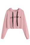 Idepet Women’s Casual Letters Print Crop Top Loose Pullover Friends Shirt Teen Girl TV Show Hoodie Sweatshirt(Pink,Medium)