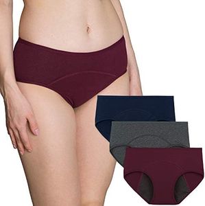 INNERSY Culotte Menstruelle Flux Abondant Shorty Femme Coton sous Vetement Périodique Lot de 3 (XXL-EU 46, Marine/Girs/Vin-Doublure Sombre)