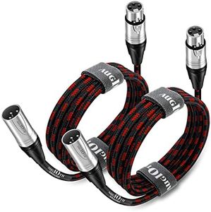 Augioth XLR to XLR Pro Mic Cable 30 Ft 2-Pack Male to Female XLR Cable 3-pin Red Balanced Shielded Microphone Cable for Amplifier Mixer,Speaker Systems,Recording Studio