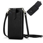 Small Crossbody Cell Phone Purse for Women, Shoulder Bag Wallet with RFID Credit Card Slots (Black Litchi)