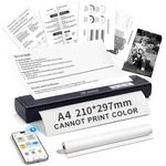 ZEITEL® Portable Printer A4 Size, Mini Bluetooth Thermal Printer A4 Size Support Mobile Phone & Computer for Android & iOS, Portable Wireless Printers with 50 Sheet Thermal Papers & 1 Roll of Paper