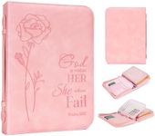 GUEER Bible Cover for Women, Bible Holder, Bible Cover Carrier Carrying Organizer Bag, Zipper and Pockets for Standard Size Bible, Gift for Women(Leather-Pink)