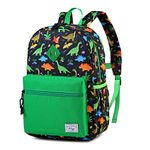 Kids Backpack for Boys, Kasqo Cute Lightweight Water Resistant Toddler Backpack for Preschool Kindergarten with Chest Strap, Black Dinosaur