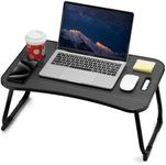 ZEAPTAC Laptop Bed Desk, Foldable Lap Table, Portable Study Table, Laptop Stand with Cup Holder & Tablet Slot & Lifting Handle for Working Writing Drawing & Eating - Black Stripe