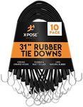 Rubber Bungee Cords with Hooks 10 Pack 31 Inch (47” Max Stretch) Heavy-Duty Black Tie Down Straps for Outdoor, Tarp Covers, Canvas Canopies, Motorcycle, and Cargo - by Xpose Safety