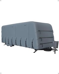 DEXSO Heavy-Duty Travel Trailer RV Cover, Extra-Thick Waterproof & Anti-UV 6 Layers Top Panel, Reinforced Windproof Camper Cover, Fits 37'-40' Motorhome, Breathable with 2 Straps & 4 Tire Covers