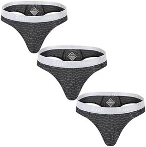 ZONBAILON Men’s Sexy Thong Underwear Black G-String Bulge Enhancing Ball Pouch T-Back for Male Soft Stretchy Briefs L 3Pack