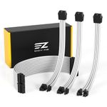 EZDIY-FAB PSU Cable Extension Sleeved Custom Mod GPU PC Power Supply Soft Nylon Braided with Comb Kit 24PIN/8PIN to 6+2Pin/ 8PIN to 4+4PIN-30CM 300MM - White