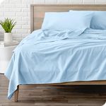 Bare Home Flannel Sheet Set 100% Cotton, Velvety Soft Heavyweight - Double Brushed Flannel - Deep Pocket (Queen, Light Blue)