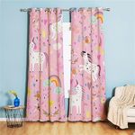 Koudi Pink Blackout Curtains Unicorn Curtains for Kids Girls Nursery Room Thermal Insulated Window Drapes Cartoon Rainbow Heart Star Pattern, 2 Panels, 42x63 Inch