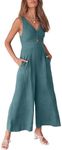 ANRABESS Women's Summer Wide Leg Linen Jumpsuits Dressy V Neck Sleeveless Casual Pants Rompers 2024 Vacation Beach Outfits Lake Blue Small