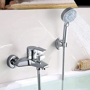 Auralum Robinet Baignoire avec Douchette 5 Jets, Mitigeur Douche Mural avec 1,5m Flexible et Support, Robinetterie de Bain Monocommande Mural en Laiton pour Salle de Bain