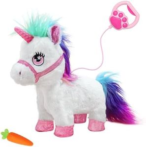 Interactive Unicorn Pet Toy with Leash Remote — Walks, Sits & “Eats”; Light-Up Horn, Touch & Sound Mode, Comb & Carrot, 3×AAA (Not Included), YH YUHUNG Unicorn Gift Toy for Girls Age 4-6