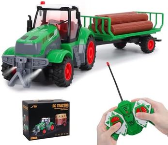 HuiJuKeJi Remote Control Tractor Toys, 1/24 Scale RC Truck with Realistic Wood Logs, Detachable Trailer & Light, Rechargeable Farm Vehicle Toys for Kids, Boys, Girls Age 6-12, Ideal Gift for Toddlers