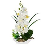 RENATUHOM Artificial White Orchid Fake Flowers for Decoration Plants Indoor Faux Silk Orchids in Vase Table Centerpiece Bathroom Living Room Ornament