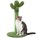 Made4Pets Cute Cactus Cat Scratching Post 25.6" for Small Medium Cat/Kitten Cat Scratcher Post Green with Natural Sisal Rope Cat Scratching Post Tree for Indoor Cats with Dangling Ball Toy