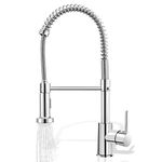 Pakuyi Spring Kitchen Sink Faucet Single Handle Single Lever High Arc Spring Faucet 360° Swivel Spring Kitchen Mixer Tap with Pull Out Sprayer with 2 Modes Spray (Spring tap)