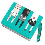 Mini Faux Leather Bifold Cute 3 Cat Zipeer Clutch Wallet Handbag for Women Girls Christmas Gifts for Kids