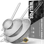 Sieves and Strainers Set - WALFOS Metal Sieve Stainless Steel, Fine Mesh Strainer Kitchen Sieve Fine Mesh, Cooking, Flour Sieve for Baking - Dishwasher Safe, Set of 3 Size