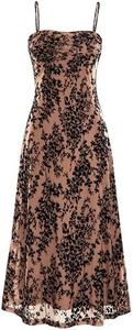 BTFBM Women's Summer Dress Sleeveless Spaghetti Strap Midi Dress Sexy Cowl Neck Floral Cocktail Dress Party Dresses(Dark Apricot,Medium)