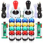 EG STARTS 2 Player LED Arcade DIY Parts 2X USB Encoder + 2X Ellipse Oval Style Joystick + 20x LED Arcade Buttons for PC MAME Raspberry Pi Windows System (Mixed Color Kit)