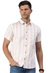 Majestic Man Classic Slim Fit Opaque Striped Half Sleeve Cotton Casual Shirt (XX-Large, Light Pink)