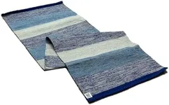 Tri-Blue Shades Cotton Yoga Rug - Hand-Woven, Non-Slip Mat in Dark, Light, and Soft White Tones, 72x26 inches