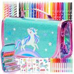 Amitié Lane Unicorn Toys for Girls Scented Markers Set - Unicorn Pencil Case, 55 Piece Set - Unicorn Gifts For Girls 6-8, For Art and Craft Coloring - Incl Augmented Reality App