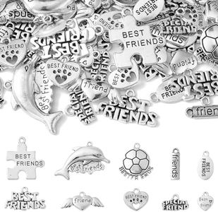 Airssory 100 ciondoli in lega di zinco, 10 stili misti, in argento anticato, con scritta "Best Friend", a forma di cuore, delfino, puzzle, per braccialetti fai da te