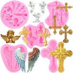 LKDQUTHM Angel Wings Fondant Molds Cross Silicone Molds For Baptism Cake Decorating Cupcake Topper Chocolate Gum Paste Candy Polymer Clay Set Of 5