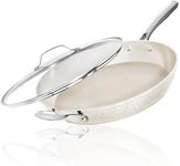 GOTHAM STEEL 14 Inch Non Stick Frying Pans with Lid, Large Frying Pans Nonstick with Lid, Non Toxic Ceramic Pan Skillet, Nonstick Frying Pan, Induction Pan, Oven/Dishwasher Safe – Cream Hammered