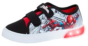 Marvel Boys Spiderman Light Up Canvas Trainers Kids Pumps with Flashing Lights Black/Grey 10 UK Child