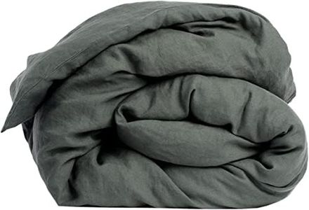 My Linen Home Copripiumino in Lino Lavato (100% Stonewashed) Piumino king size 240x220 cm, Verde scuro I Ipoallergenico, Termoregolazione e Traspirazione I Lavabile in lavatrice
