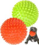 Pweituoet 4.5” Heavy Duty Squeaky Dog Balls for Medium Large Dogs, Dog Toys for Aggressive Chewers, Spike Ball Toys for Clean Teeth and Training(2 Pack)