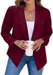 GRASWE Lady's Casual Open Front Plain Blazers Long Sleeve Jacket Blazers Suits Wine Red M