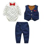 famuka Baby Boy Formal Wedding Outfit Suit with Bows Waistcoat Gentleman Tuxedo 3 Piece (Navy 1, 3-6 Months)