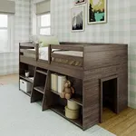 Max & Lily Modern Farmhouse Low Loft Bed, Twin Bed Frame for Kids with 2 Bookcases, Barnwood Brown