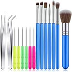 15 Pieces Cake Decorating Tool Set Include Cookie Decoration Brushes Cookie Scriber Needles Sugar Stir Needles Elbow and Straight Tweezers for Cookie Cake Fondant Decoration Supplies(Blue)