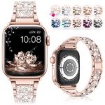 LELONG for Apple Watch Band 38mm 40mm 42mm 44mm Series 5 Series 4 3 2 1 with Case, Bling Replacement Bracelet iWatch Band, Diamond Rhinestone Stainless Steel Metal Wristband Strap, Rose Gold,