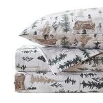 Flannel Sheets Warm and Cozy Deep Pocket Breathable All Season Bedding Set with Fitted, Flat and Pillowcases, Queen, Winter Cabin Lodge