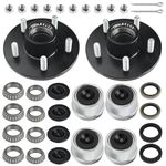 Klmnduo 2 Set Trailer Idler Hub Kits 5 Bolt 4.5" for 2000 lb 5 Lug Trailer Hub Fits 1" and 1-1/16" Spindle, Trailer Axle Kit with L44649 L44643 Bearing Extra Dust Cap and Rubber Plug