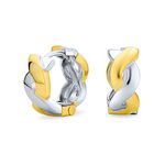 Classic Two Tone Love Knot Symbol Twist Rope Braid Infinity Huggie Wide Hoop Earrings For Women 14K Gold Plated .925 Sterling Silver