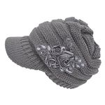 HugeStore Women Ladies Winter Crochet Peaked Beanie Cap Hat Knitted Skull Cap Grey