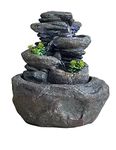 SEINHIJO Water Fountain Indoor Table Fountain Fengshui Cascading Waterfall Home Gifts Modern Sculpture Table Centerpiece Decor LED Lights 27cm