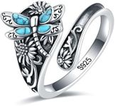 EJALEN Sterling-Silver Turquoise Dragonfly Spoon Ring - Vintage Boho Thumb Rings Oxidized Wrap Ring Victorian Style Antique Floral Jewelry Gifts for Women (6#7#8#)