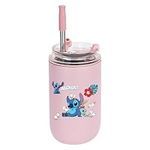 PADIEOE Stitch Stainless Steel Water Bottle 280ml Reusable Stainless Steel Water Bottle with Straw Drinks Cup for Work, Gym, Travel, Sports (Play With Duck)