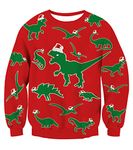 ACOCOPY Christmas Ugly Sweater for Boy Girl Cool Cartoon Dinosaur Graphic Sweatshirt Unisex 3D Print Long Sleeve Knitted Pullover Shirt