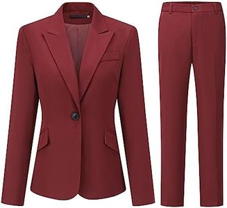 YYNUDA Women's 2 Piece Suit Casual One Button Blazer Business Trouser Suits Office Skirt Suits Red M
